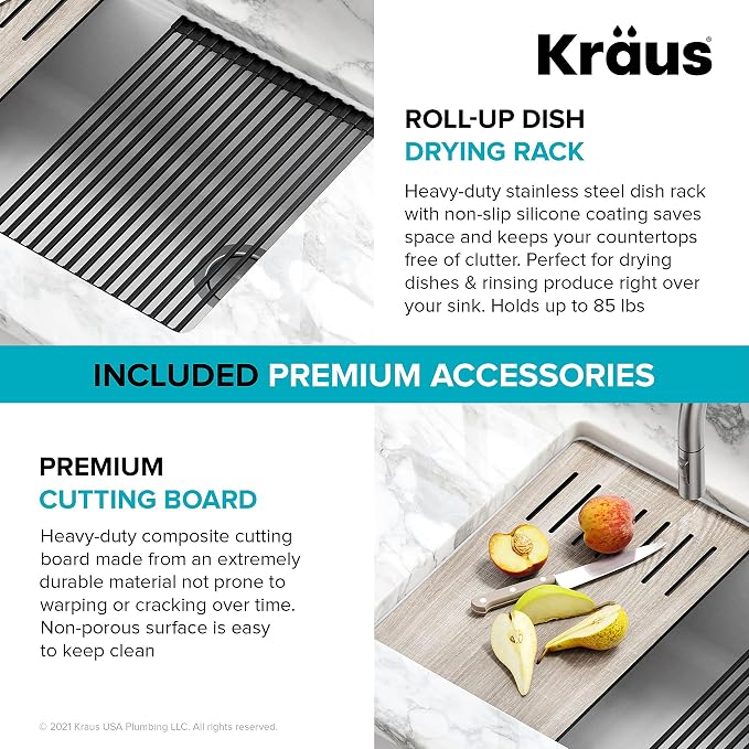 KRAUS Kitchen Sink Bellucci 32” Undermount Workstation Granite, Metallic White - Image 9