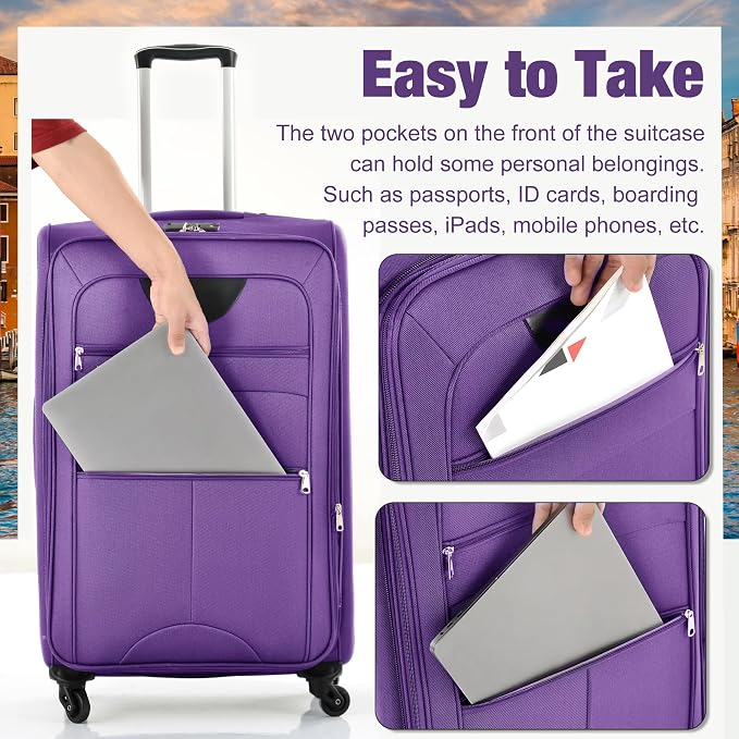 Merax Softside Luggage Set Softshell Lightweight 3 Piece Spinner Suitcase - Image 7