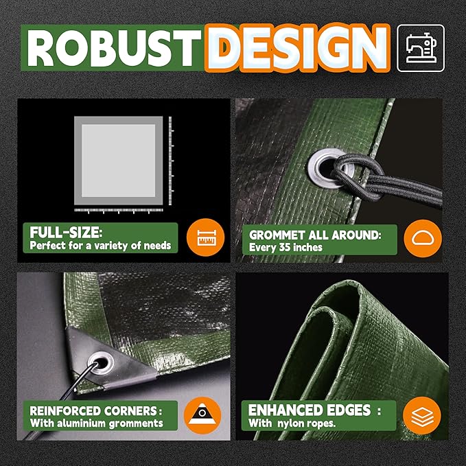 10x20 Feet Tarp Waterproof, 9Mil Thick, Finished Size Tarps, UV Resistant - Image 4
