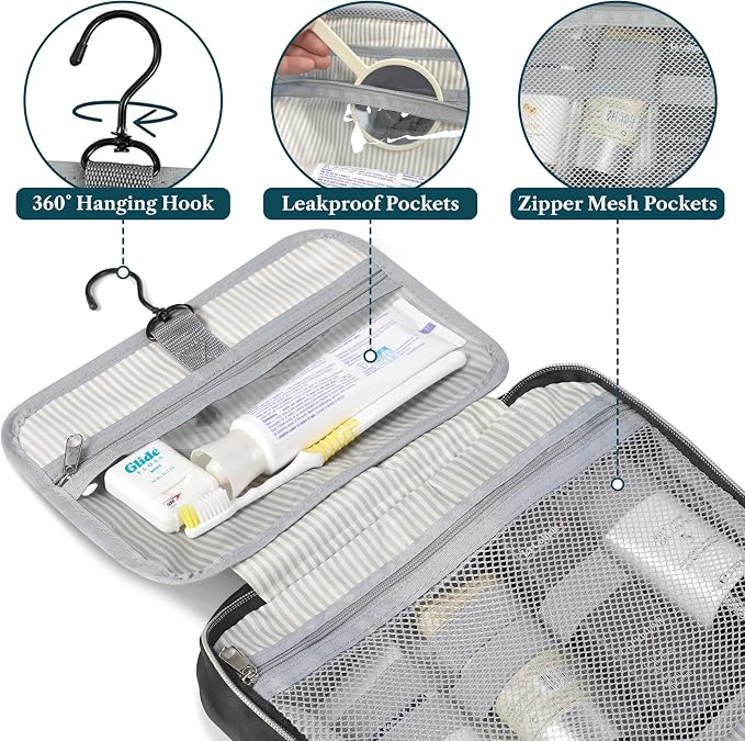 PAVILIA Hanging Toiletry Bag Travel Bag Women Men, Foldable Cosmetic Organizer - Image 3