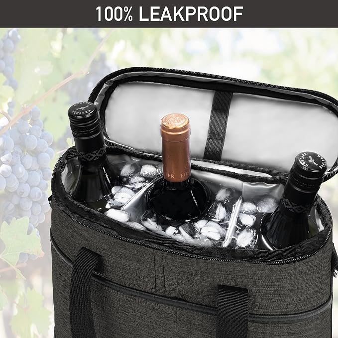 opux 3 Bottle Wine Carrier Tote, Insulated Leakproof Wine Cooler Bag, Wine - Image 5