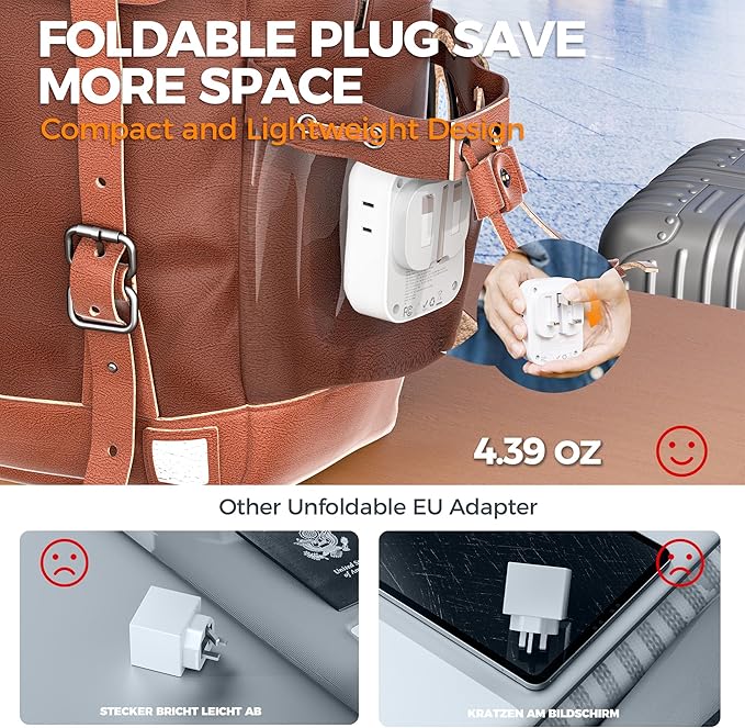 UK Adapters for Travel, TESSAN US to UK Ireland Plug Adapter 20W, Foldable - Image 2