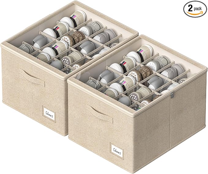 Shoe Organizer for Closet, 2 Pack Sturdy Shoe Storage Bins by CYhom