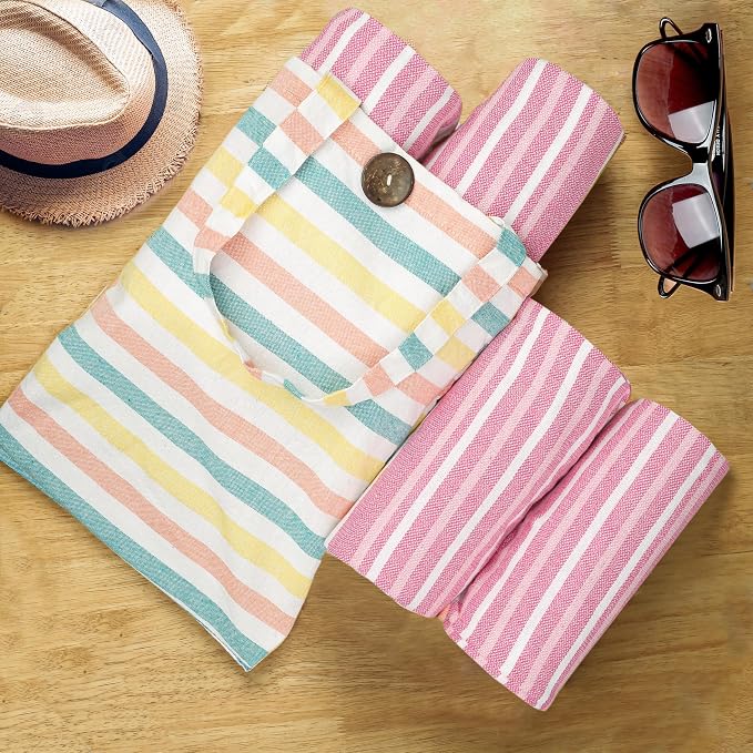 HILLFAIR Cotton Turkish Beach Towels, Quick Dry Lightweight Sand Free Peshtemal - Image 3