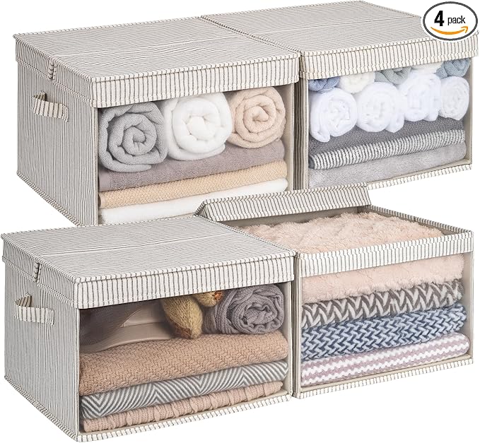 StorageWorks Storage Bins with Lid and Clear Window, Fabric Storage Boxes with by StorageWorks
