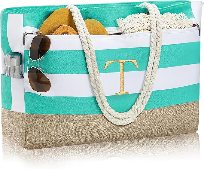 YOOLIFE Large Initial Beach Bag Waterproof Tote Zipper Bag Personalized Gifts by YOOLIFE