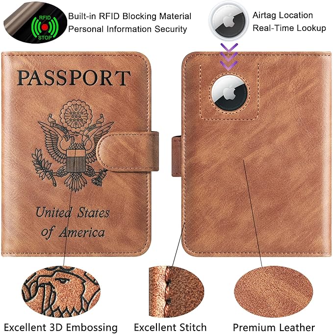 Airtag Passport Holder Cover Wallet Travel Essentials Leather Rfid Blocking - Image 3