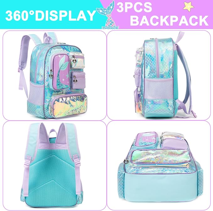 Cute Mermaid Kid’s Luggage Set 5 Piece Suitcase Set 16’’ Hardside Luggage - Image 7