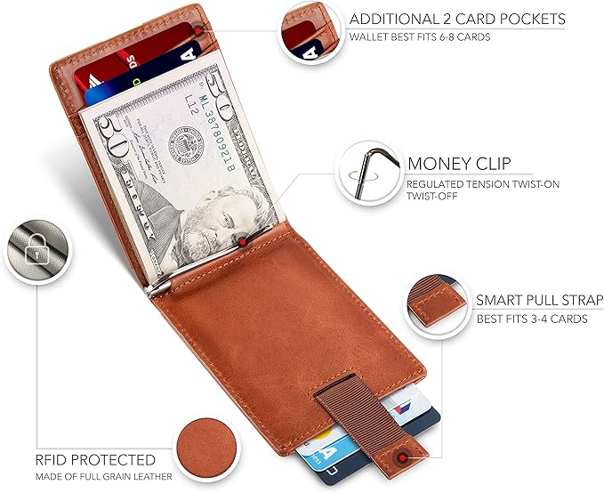 SERMAN BRANDS RFID Blocking Slim Bifold Genuine Leather Minimalist Front Pocket - Image 3