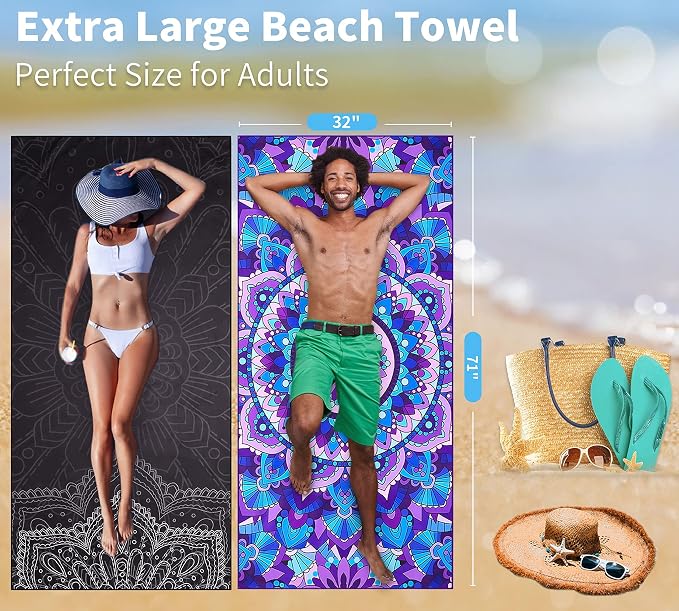 2 Pack Lightweight Thin Beach Towel Oversized 71"x32" Big Extra Large - Image 3