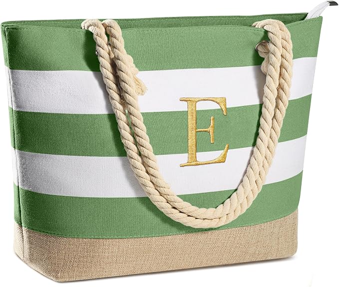 YOOLIFE Initial Canvas Waterproof Beach Tote Bag Zipper Personalized Gifts by YOOLIFE