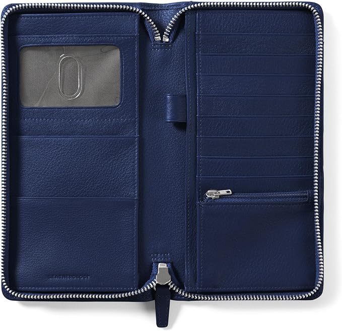 Leatherology Navy Blue Travel Zip Organizer Wallet, Passport Holder, RFID - Image 2