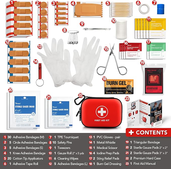 Mini First Aid Kit, 100 Pieces Water-Resistant Hard Shell Small Case - Image 4