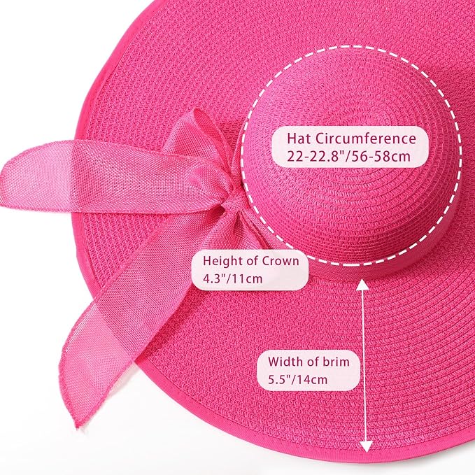 DRESHOW Beach Hats for Women Big Straw Wide Brim Summer Hat Floppy Foldable - Image 5