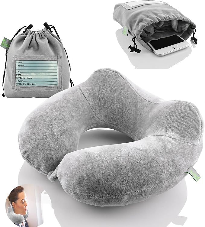 Inflatable Travel Neck Pillow: Extra-Soft, Cushion. by Outdoorwares+Hut