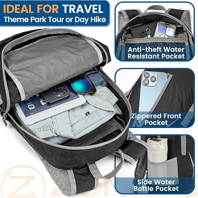 ZOMAKE Ultra Lightweight Packable Backpack 25L, Foldable Hiking Backpacks Water - Image 3