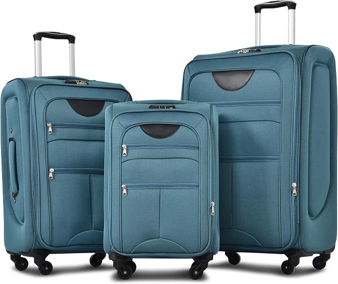 Merax Softside Luggage Set Softshell Lightweight 3 Piece Spinner Suitcase 22" by Merax