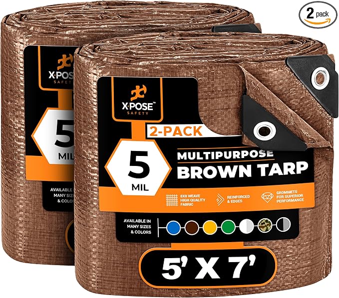 Multipurpose Protective Cover Brown Poly Tarp 5' x 7' by XposeSafety