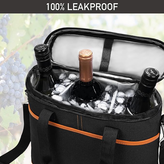 OPUX 3 Bottle Wine Carrier Tote, Insulated Leakproof Wine Cooler Bag, Wine - Image 5