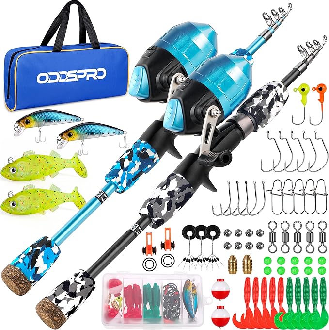 ODDSPRO Kids Fishing Pole Pink, Portable Telescopic Fishing Rod and Reel Combo by ODDSPRO