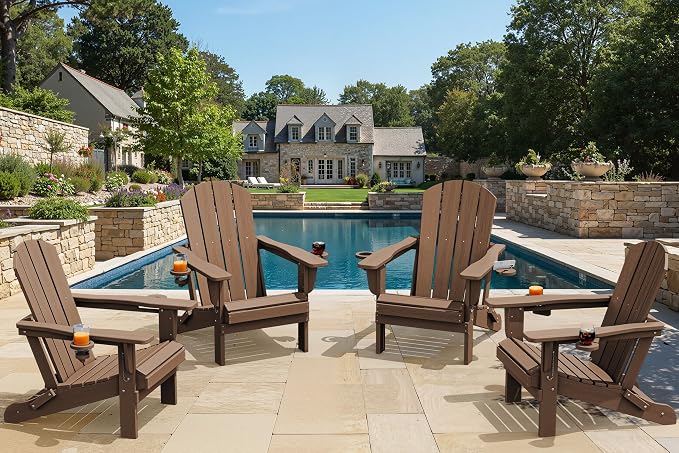 SERWALL Folding Adirondack Chair, Dual Cup Holders & All-Weather HDPE, - Image 2
