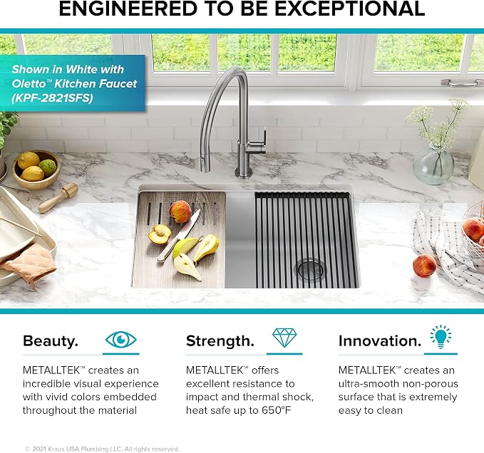 KRAUS Bellucci 32” in. Undermount Workstation Granite Kitchen Sink in Metallic - Image 15