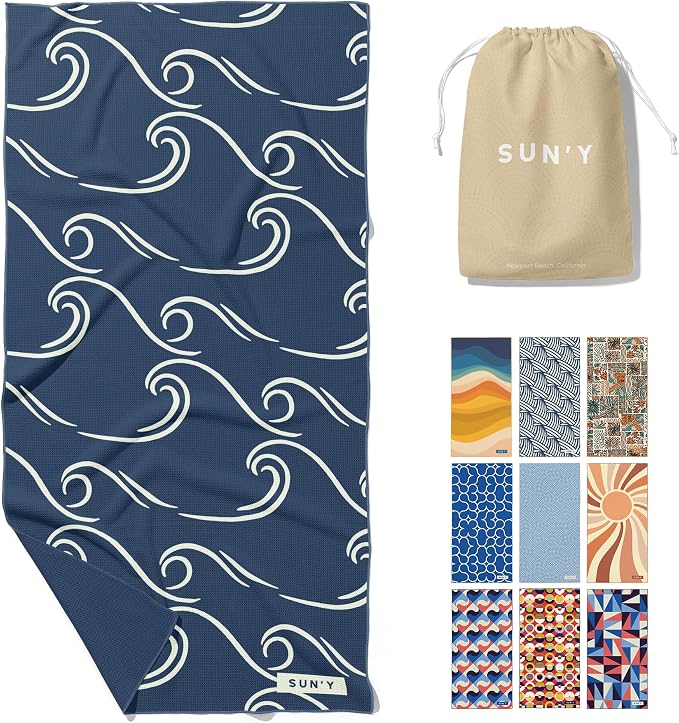 SUN'Y Waffle Microfiber Beach Towel – Sand Free, Quick Dry, Ultra Absorbent by SUNY