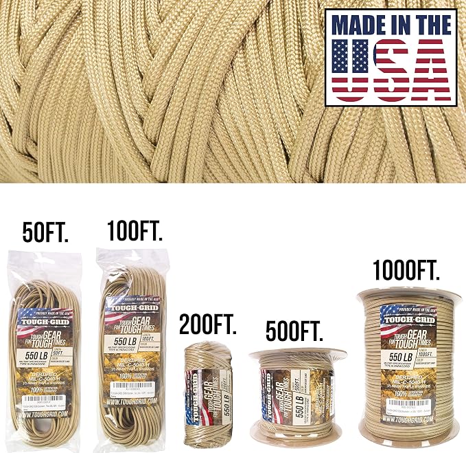 TOUGH-GRID 550 Paracord Rope Nylon Parachute Cord, Made in USA Survival Kit - Image 2
