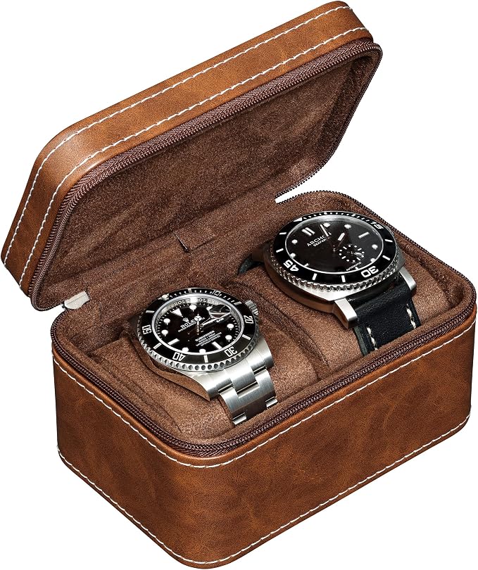 ROTHWELL 2 Watch Travel Case for Men | Compact PU Leather Protective Box by RothwellSanFrancisco