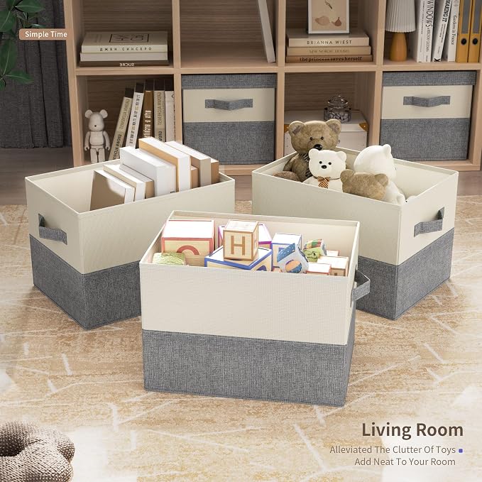 Fabric Large Storage Bins with Lids 3 Pack Collapsible, Linen Closet Organizers - Image 7