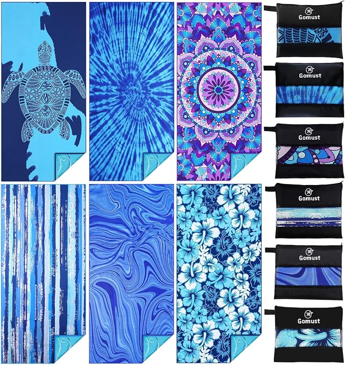6 Pack Lightweight Thin Beach Towel Oversized 71"x32" Big Extra Large by Gomust