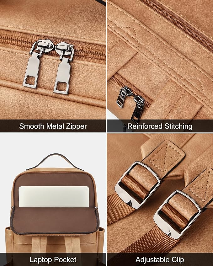 MASINTOR 15.6 inch PU Leather Laptop Backpack Purse - Image 6