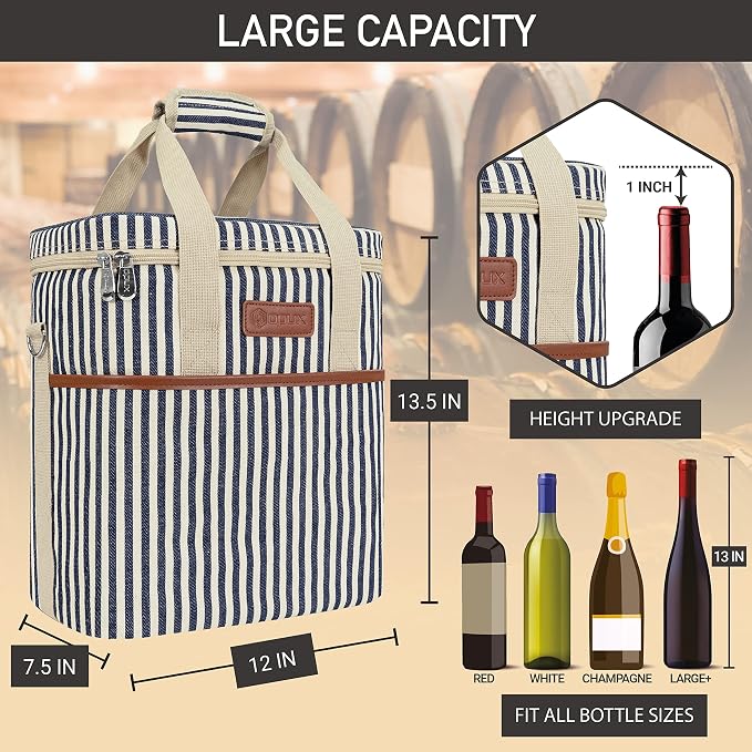 opux 6 Bottle Carrier Tote | Insulated Padded Wine Cooler Bag - Image 3
