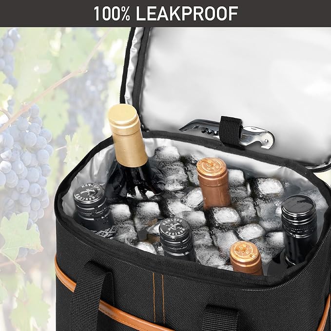 opux 6 Bottle Carrier Tote | Insulated Padded Wine Cooler Bag - Image 5