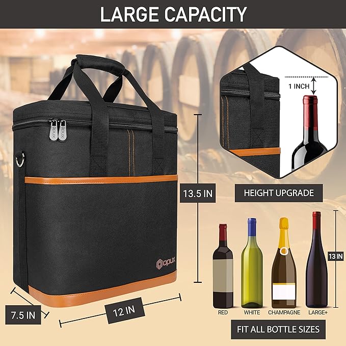 opux 6 Bottle Carrier Tote | Insulated Padded Wine Cooler Bag - Image 3