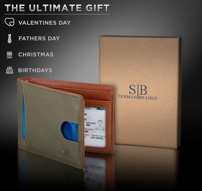 SERMAN BRANDS RFID Blocking Slim Bifold Genuine Leather Thin Minimalist Front - Image 6