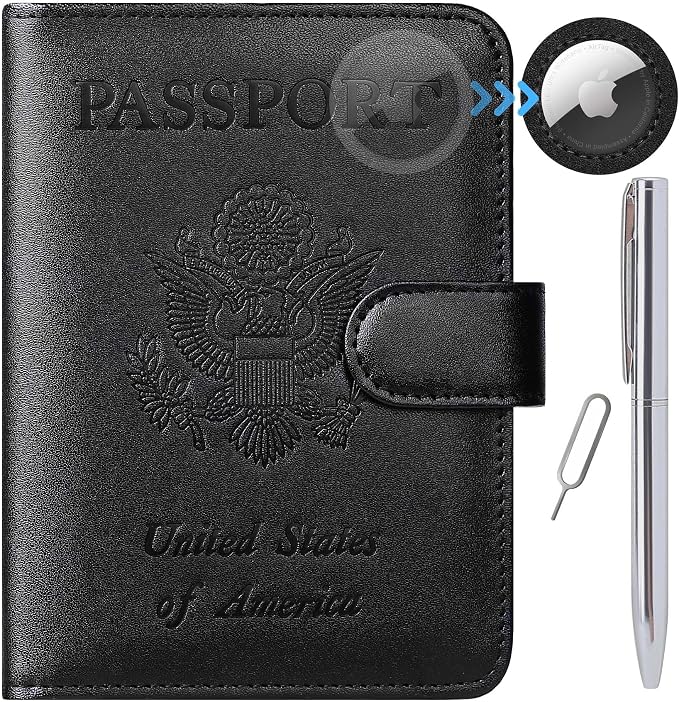 Airtag Passport Holder Cover Wallet RFID Blocking Leather Case Travel by PASCACOO