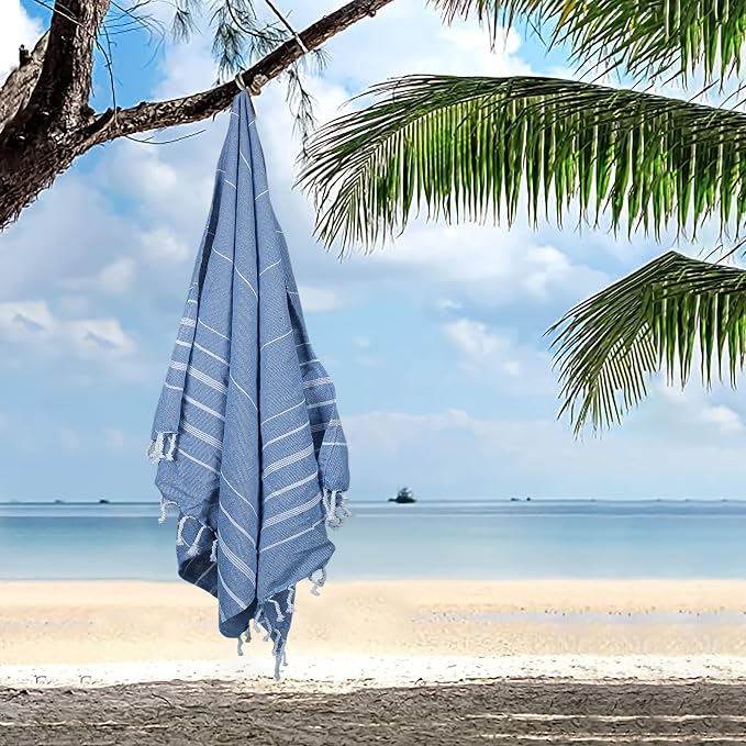 HILLFAIR Cotton Turkish Beach Towels, Quick Dry Lightweight Sand Free Peshtemal - Image 4