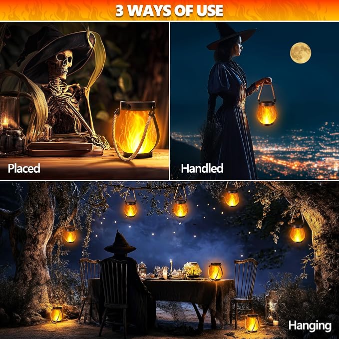 Halloween Solar Flame Lantern Hanging Outdoor Waterproof Purple - Image 3