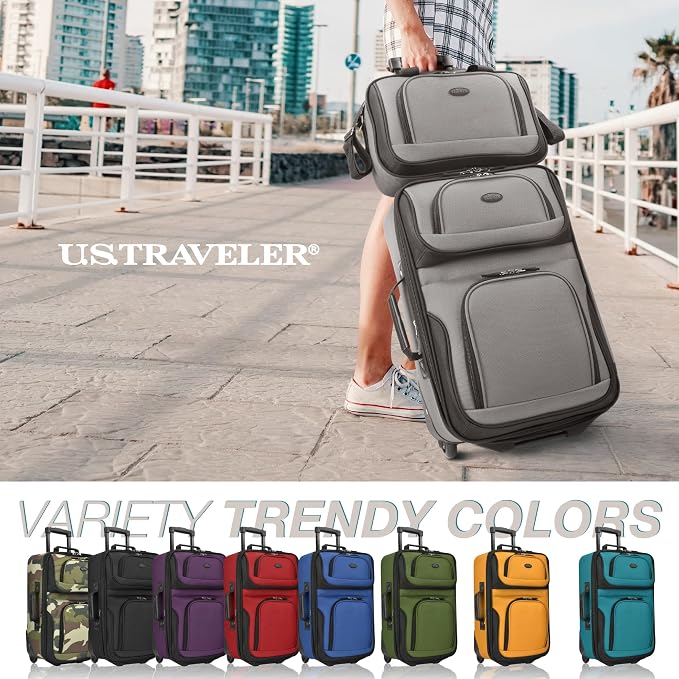 U.S. Traveler Rio Fabric Expandable Carry-on Luggage, Rolling Suitcase - Image 2