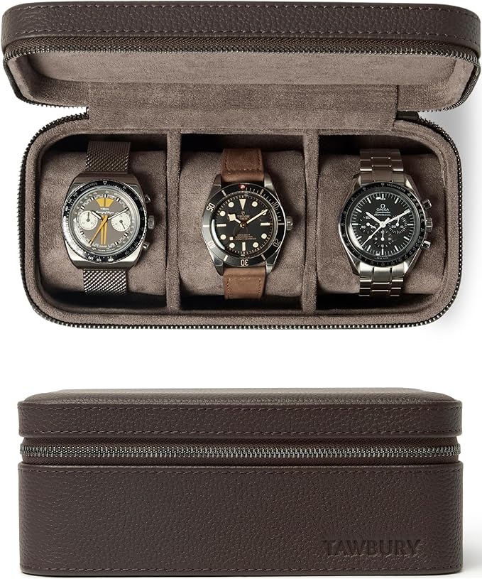 TAWBURY 3 Watch Case Top-Grain Genuine Leather Travel Case Roll by TAWBURY