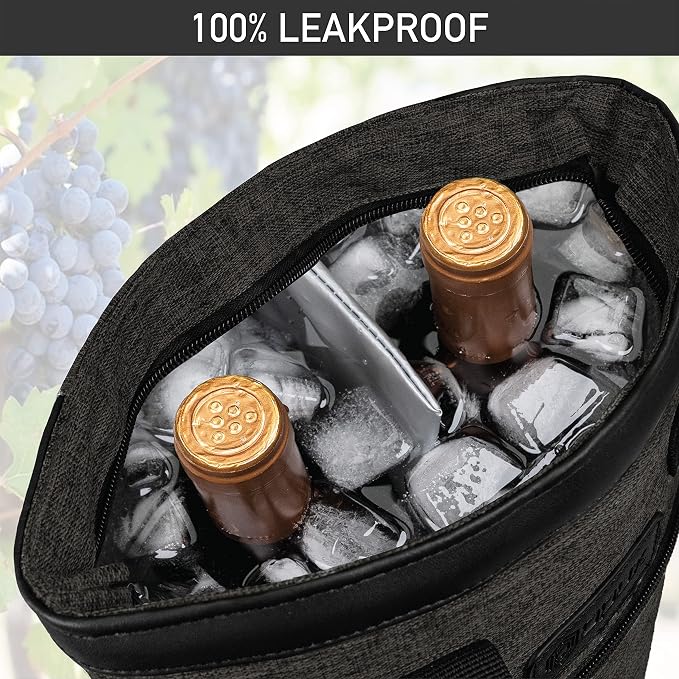 opux Two Bottle Wine Bag Carrier Tote, Insulated Leakproof 2 Bottle Wine Cooler - Image 6