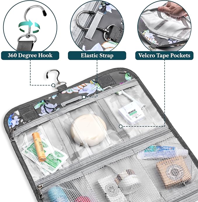 PAVILIA Hanging Toiletry Bag Women Men, Travel Kit Foldable Large Toiletries - Image 3