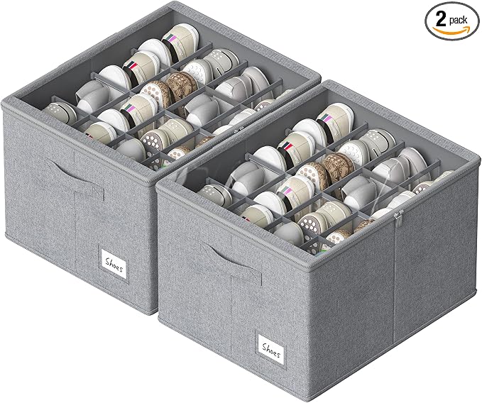 Shoe Organizer for Closet, 2 Pack Sturdy Shoe Storage Bins by CYhom
