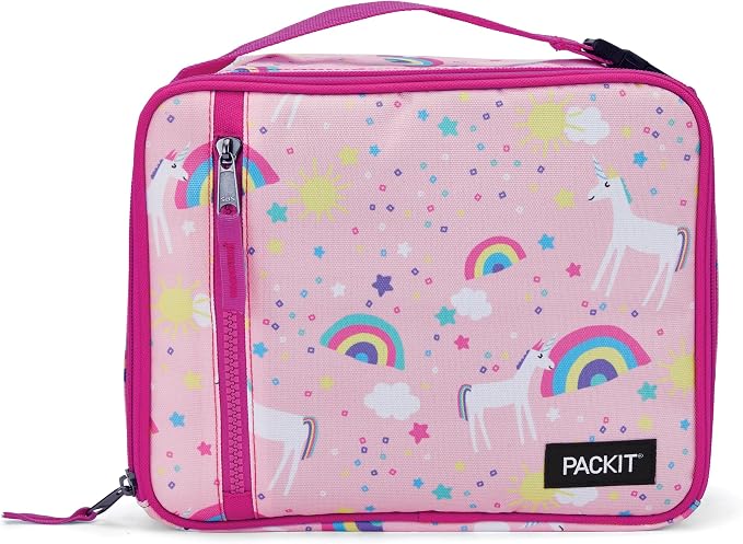 PackIt Freezable Classic Lunch Box, Unicorn Sky Pink, Built by PackIt