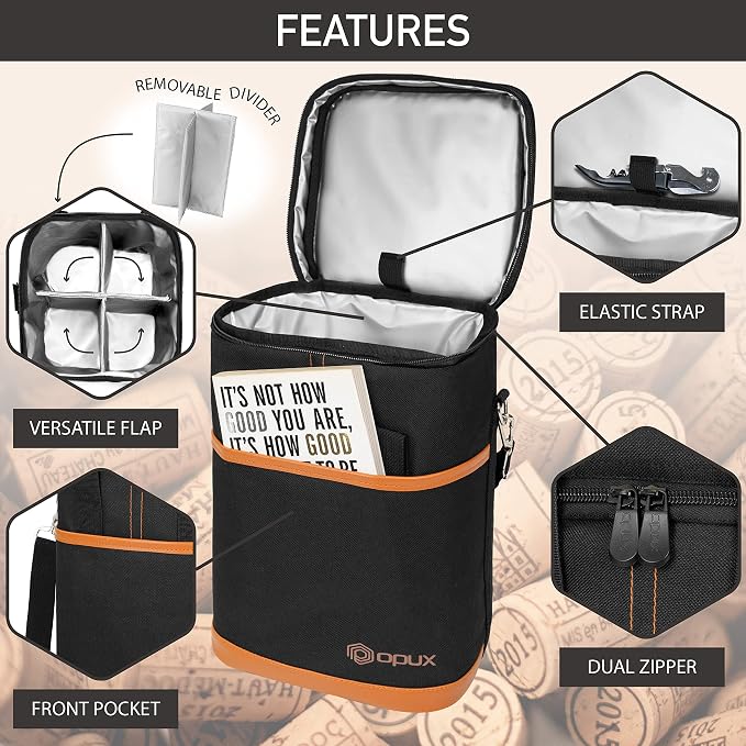 Opux 4 Bottle Insulated Wine Cooler Bag - Image 4