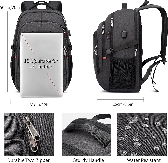 Backpack, 17.3in Durable Travel Laptop Backpack, College Backpack, RFID Anti - Image 4