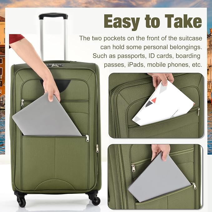 Merax Softside Luggage Set Softshell Lightweight 3 Piece Spinner Suitcase - Image 7