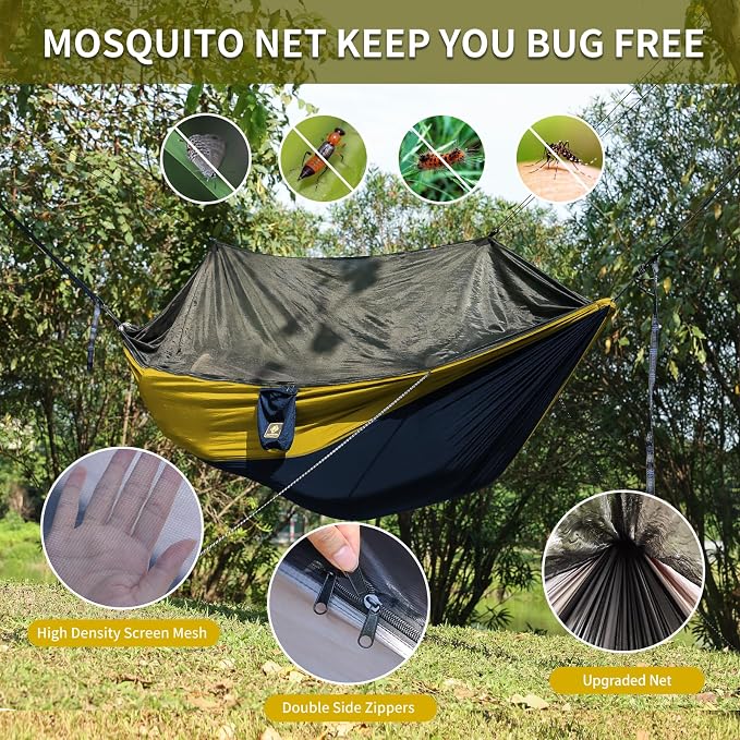 Camping Hammock with Net, Travel Portable Lightweight Hammocks with Tree Straps - Image 2