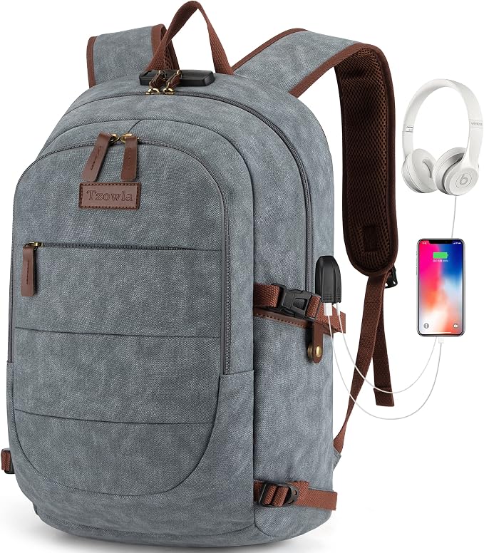 Canvas Laptop Backpack-Anti Theft Bag by Tzowla
